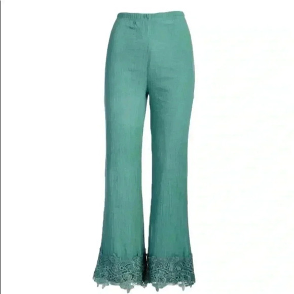 🆕Pretty Angel Linen Blend Aqua Lace-Trim Palazzo Pants S🆕 - Picture 2 of 12
